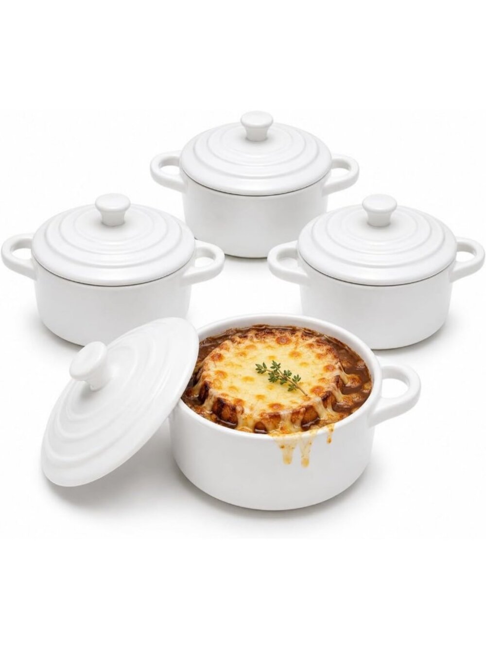 Set of 4 Mini Dutch Ovens, 14 oz Ceramic Ramekins with Lids for Soufflés